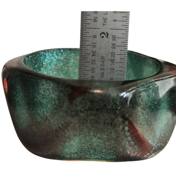Peacock Lucite Statement Bangle Bracelet Swirled Glitter Green Red Geometric MCM - Picture 7 of 11